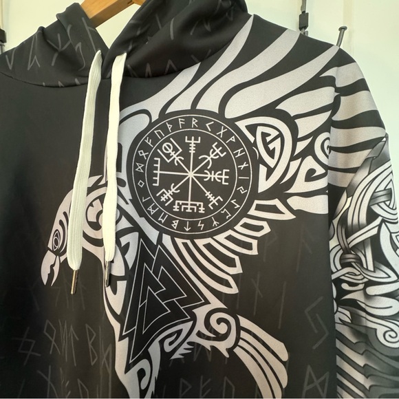 Mens viking style the raven of Odin tattoo special hoodie size L - Picture 3 of 9